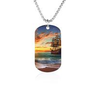 RLDOBOFE Custom Pirate Ship Pendant Necklace Memorial Photo Picture Necklace 23" Box Chain Commemorative Dog Tag Personalized Keepsake Jewelry Gift for Valentines Day