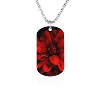 RLDOBOFE Custom Red Flower Pendant Necklace Memorial Photo Picture Necklace 23" Box Chain Commemorative Dog Tag Personalized Keepsake Jewelry Gift for Valentines Day