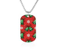 RLDOBOFE Custom Red Green Bell Pendant Necklace Memorial Photo Picture Necklace 23" Box Chain Commemorative Dog Tag Personalized Keepsake Jewelry Gift for Valentines Day