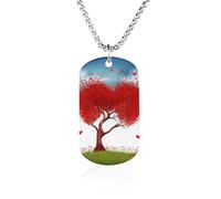 RLDOBOFE Custom Red Hart with Tree Pendant Necklace Memorial Photo Picture Necklace 23" Box Chain Commemorative Dog Tag Personalized Keepsake Jewelry Gift for Valentines Day