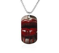 RLDOBOFE Custom Red Lips Pendant Necklace Memorial Photo Picture Necklace 23" Box Chain Commemorative Dog Tag Personalized Keepsake Jewelry Gift for Valentines Day