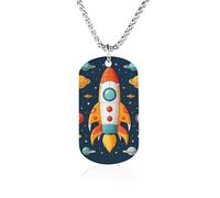 RLDOBOFE Custom Rocket Space Ship Pendant Necklace Memorial Photo Picture Necklace 23" Box Chain Commemorative Dog Tag Personalized Keepsake Jewelry Gift for Valentines Day