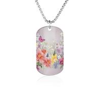 RLDOBOFE Custom Spring Flowers Pendant Necklace Memorial Photo Picture Necklace 23" Box Chain Commemorative Dog Tag Personalized Keepsake Jewelry Gift for Valentines Day