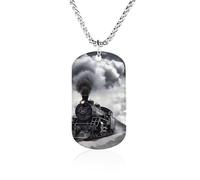RLDOBOFE Custom Steam Train Clouds Pendant Necklace Memorial Photo Picture Necklace 23" Box Chain Commemorative Dog Tag Personalized Keepsake Jewelry Gift for Valentines Day