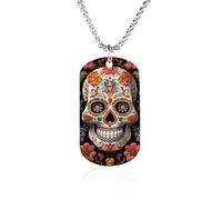 RLDOBOFE Custom Sugar Skulls Pendant Necklace Memorial Photo Picture Necklace 23" Box Chain Commemorative Dog Tag Personalized Keepsake Jewelry Gift for Valentines Day