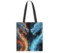 RLDOBOFE Cute Aesthetic Canvas Tote Bag for Women Lady Reusable Grocery Bag | Casual Ice And Fire Dragons Printed Shoulder Bag Foldable Shopping Bag for Work,Gym,Daily Carry, Lightweight