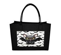RLDOBOFE Cute Bat Felt Tote Bag Reusable Foldable Grocery Bag Versatile Large Capacity Commuter Handbag Black
