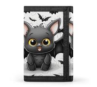 RLDOBOFE Cute Bat Trifold Wallet Minimalist Mens Wallet with Key Hook 8 Card Slots Modern Stylish Polyester Security Wallets Fashion Slim Credit Card Holder Id Window