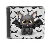 RLDOBOFE Cute Bat Wallet Passcase for Men, Extra Capacity Bifold Leather Wallets with ID Windows, Slim Stylish Wallet for Gift, Blocking Money Clip for Cards, Coin Pouch