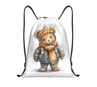 RLDOBOFE Cute Bear Drawstring Backpack Sports Gym Sackpack Waterproof Swim Bag Men Women Draw String Bag, Black, S