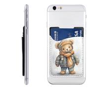 RLDOBOFE Cute Bear Phone Wallet, Stick On Card Holder for Back of Phone Case - Leather Cell Phone Card Wallet Sleeve Adhesive Phone Pocket - Compatible with Most Cell Phones