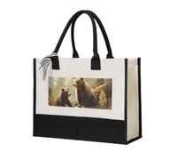 RLDOBOFE Cute Bears Play in The Tree Canvas Tote Bags Personalized Beach Bag Reusable Grocery Shopping Bag Casual Handbag Top Handle Shoulder Satchel Bags Work Purses Birthday Gifts for Women