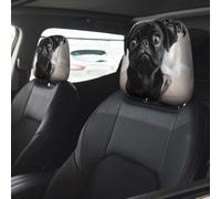 RLDOBOFE Cute Black Pug Dog Car Headrest Cover 2 PCS, Funny Auto Front Seat Head Rest Protector, Universal Car Headrest Protector Elastic, Personalized Seat Cover Headrest Trim for Most Cars