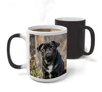 RLDOBOFE Cute Black Pug Dog Ceramic Color Changing Mug Heat Transforming Activated Mug 11 Oz Heat Changing Sensitive Tea Cup Magic Novelty Coffee Cup Drinkware Home Kitchen Gift