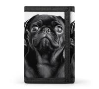 RLDOBOFE Cute Black Pug Dog Wallet for Men, Extra Capacity Trifold Wallet for Women, Foldable Money Clip with ID Window for Pocket, Credit Card Holder, Personalized Wallets for Travel