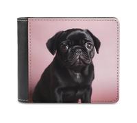 RLDOBOFE Cute Black Pug Wallet Passcase for Men, Extra Capacity Bifold Leather Wallets with ID Windows, Slim Stylish Wallet for Gift, Blocking Money Clip for Cards, Coin Pouch