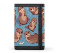 RLDOBOFE Cute Brown Otters Trifold Wallet Minimalist Mens Wallet with Key Hook 8 Card Slots Modern Stylish Polyester Security Wallets Fashion Slim Credit Card Holder Id Window