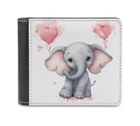RLDOBOFE Cute Cartoon Elephant Wallet Passcase for Men, Extra Capacity Bifold Leather Wallets with ID Windows, Slim Stylish Wallet for Gift, Blocking Money Clip for Cards, Coin Pouch