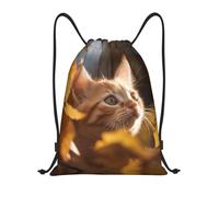 RLDOBOFE Cute Cat Drawstring Backpack Sports Gym Sackpack Waterproof Swim Bag Men Women Draw String Bag, Black, M