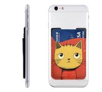 RLDOBOFE Cute Cat Icon Phone Wallet, Stick On Card Holder for Back of Phone Case - Leather Cell Phone Card Wallet Sleeve Adhesive Phone Pocket - Compatible with Most Cell Phones