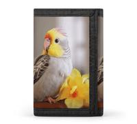 RLDOBOFE Cute Cockatiel Trifold Wallet Minimalist Mens Wallet with Key Hook 8 Card Slots Modern Stylish Polyester Security Wallets Fashion Slim Credit Card Holder Id Window