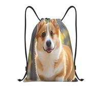 RLDOBOFE Cute Corgi Dog Drawstring Backpack Sports Gym Sackpack Waterproof Swim Bag Men Women Draw String Bag, Black, S