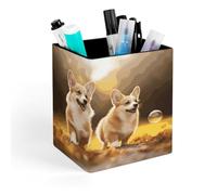 RLDOBOFE Cute Corgi Dog Square Pen Holder Non Slip Pencil Organizer PU Leather Makeup Brush Storage Organizer Personalized Pen Cup Caddy for Desk Office Classroom Home