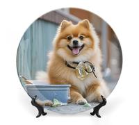 RLDOBOFE Cute Dog Decorative Plate Ceramic Display Plate with Stand Salad Plates Colorful Porcelain Dinner Dishes Dessert Appetizer Dishes for Kitchen Party Table Decor 6inch
