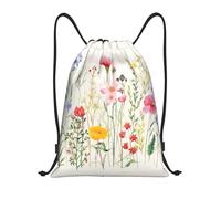 RLDOBOFE Cute Flowers Collection Drawstring Backpack Sports Gym Sackpack Waterproof Swim Bag Men Women Draw String Bag, Black, M