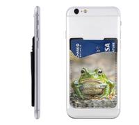 RLDOBOFE cute frog Phone Wallet, Stick On Card Holder for Back of Phone Case - Leather Cell Phone Card Wallet Sleeve Adhesive Phone Pocket - Compatible with Most Cell Phones