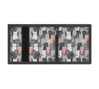 RLDOBOFE Cute Funny Grey Cats Pattern Trifold Wallet Minimalist Mens Wallet with Key Hook 8 Card Slots Modern Stylish Polyester Security Wallets Fashion Slim Credit Card Holder Id Window
