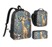 RLDOBOFE Cute Giraffe Flowers Backpack Set 3 PCS - 17 Inch Laptop Backpack with Lunch Bag, Waterproof Daypack Insulated Lunch Box Large Capacity Coin Pouch Personalized Gift
