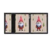 RLDOBOFE Cute Gnome Trifold Wallet Minimalist Mens Wallet with Key Hook 8 Card Slots Modern Stylish Polyester Security Wallets Fashion Slim Credit Card Holder Id Window
