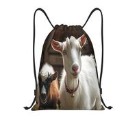 RLDOBOFE Cute Goat Drawstring Backpack Sports Gym Sackpack Waterproof Swim Bag Men Women Draw String Bag, Black, S