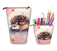 RLDOBOFE Cute hedgehog watercolor print Pencil Bag Stand-Up Retractable Pencil box Organizer Pen Holder Storage Bag Cosmetic Bag For Office Holiday Gift