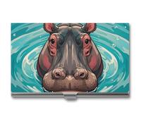 RLDOBOFE Cute Hippopotamus Business Card Holder, Slim Aluminum Alloy Card Case, Pocket Name Card Organizer Holder Wallet for Woman, Man, Pocket Or Bag Storage, Office Workers