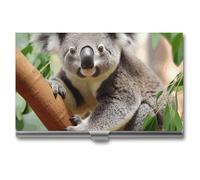RLDOBOFE Cute Koala Business Card Holder, Slim Aluminum Alloy Card Case, Pocket Name Card Organizer Holder Wallet for Woman, Man, Pocket Or Bag Storage, Office Workers