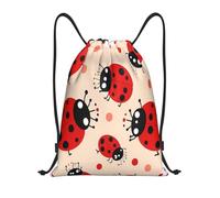RLDOBOFE Cute Ladybug Drawstring Backpack Sports Gym Sackpack Waterproof Swim Bag Men Women Draw String Bag, Black, M