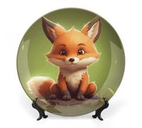 RLDOBOFE Cute Little Fox Decorative Plate Ceramic Display Plate with Stand Salad Plates Colorful Porcelain Dinner Dishes Dessert Appetizer Dishes for Kitchen Party Table Decor 10inch