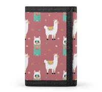 RLDOBOFE Cute Llama Pattern Trifold Wallet Minimalist Mens Wallet with Key Hook 8 Card Slots Modern Stylish Polyester Security Wallets Fashion Slim Credit Card Holder Id Window