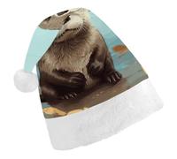RLDOBOFE Cute Otter Christmas Hat Classic Santa Claus Hat with Plush Trim for New Year Xmas Party Supply