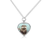 RLDOBOFE Cute Otter Pet Cremation Necklaces for Ashes Personalized Pet Ashes Jewelry Heart Shaped Urn Pendant Custom Memorial Funeral Keepsake for Loss Dogs Cats