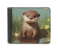 RLDOBOFE Cute Otter Wallet Passcase for Men, Extra Capacity Bifold Leather Wallets with ID Windows, Slim Stylish Wallet for Gift, Blocking Money Clip for Cards, Coin Pouch