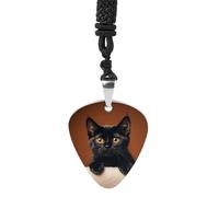 RLDOBOFE Cute Peeping Black Cat Guitar Pick Necklace, Guitar Pick Holder Pendant for Women, Guitar Music Necklace for Men, Personalized Rock Music Necklace with Chain, Music Picks