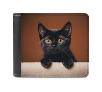 RLDOBOFE Cute Peeping Black Cat Wallet Passcase for Men, Extra Capacity Bifold Leather Wallets with ID Windows, Slim Stylish Wallet for Gift, Blocking Money Clip for Cards, Coin Pouch