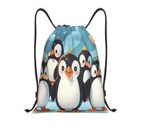 RLDOBOFE Cute Penguins Drawstring Backpack Sports Gym Sackpack Waterproof Swim Bag Men Women Draw String Bag, Black, M
