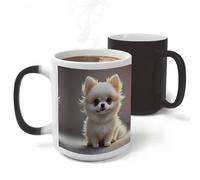 RLDOBOFE Cute Pomeranian Ceramic Color Changing Mug Heat Transforming Activated Mug 11 Oz Heat Changing Sensitive Tea Cup Magic Novelty Coffee Cup Drinkware Home Kitchen Gift