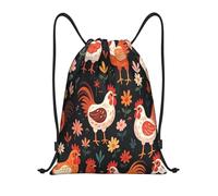 RLDOBOFE Cute Rooster Chickens Drawstring Backpack Sports Gym Sackpack Waterproof Swim Bag Men Women Draw String Bag, Black, M