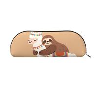 RLDOBOFE Cute Sloth And Llama Hug Pencil Pouch Leather,Small Pen Bags With Zipper For Pencils,Pens,Markers,Makeups,Change,Coins