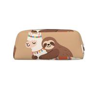 RLDOBOFE Cute Sloth and Llama Hug print Pencil Bag waterproof Zipper Pencil Case Leather Pen Box Cosmetic Bag For Office Pencil